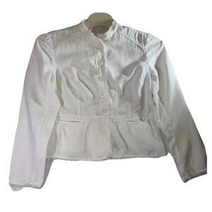 Charter Club Women Jacket L Beige 100% Linen Button Up Long Sleeve Collar Pocket